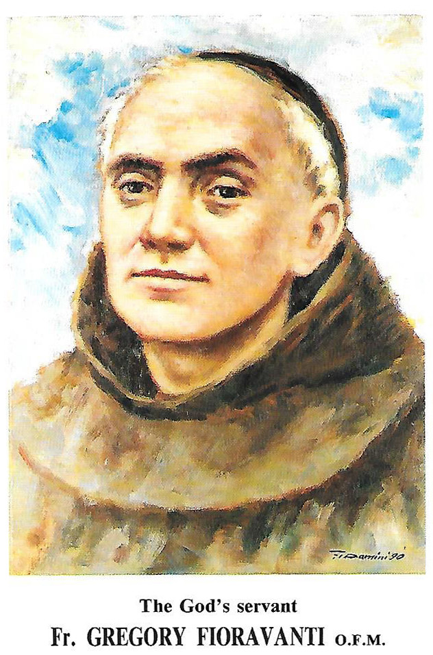A prayer card of Venerable Franciscan Father Gregorio Fioravanti, O.F.M., the Italian founder of the Franciscan Missionary Sisters of the Sacred Heart.