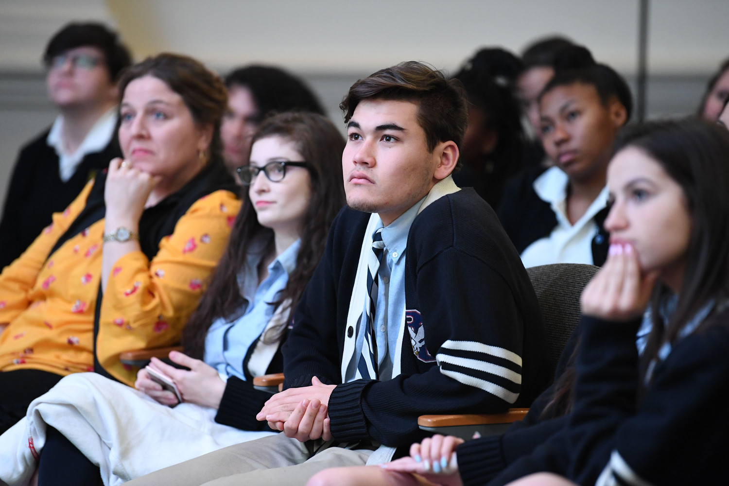 students from John S. Burke Catholic High School in Goshen listen to the panel during the second annual Catholic Leadership Conference at the Sheen Center for Thought & Culture in lower Manhattan March 5.