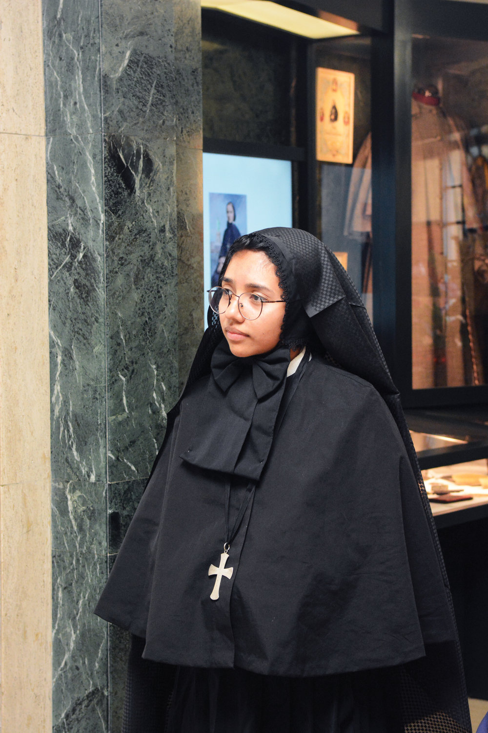 Bianca Huertas, dressed in period attire of Mother Cabrini’s Missionary Sisters of the Sacred Heart of Jesus, was a perfect fit at a celebration marking the saint’s 169th birthday July 13 at the Manhattan shrine named for her. Ms. Huertas, who was born in Guatemala, is in her first year of formation with the Cabrini Sisters.