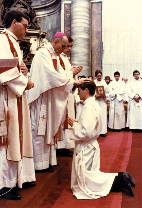 Archbishop Jean Jadot ordains Deacon Edmund Whalen to the transitional diaconate at St. Peter’s Basilica in Rome April 14, 1983.