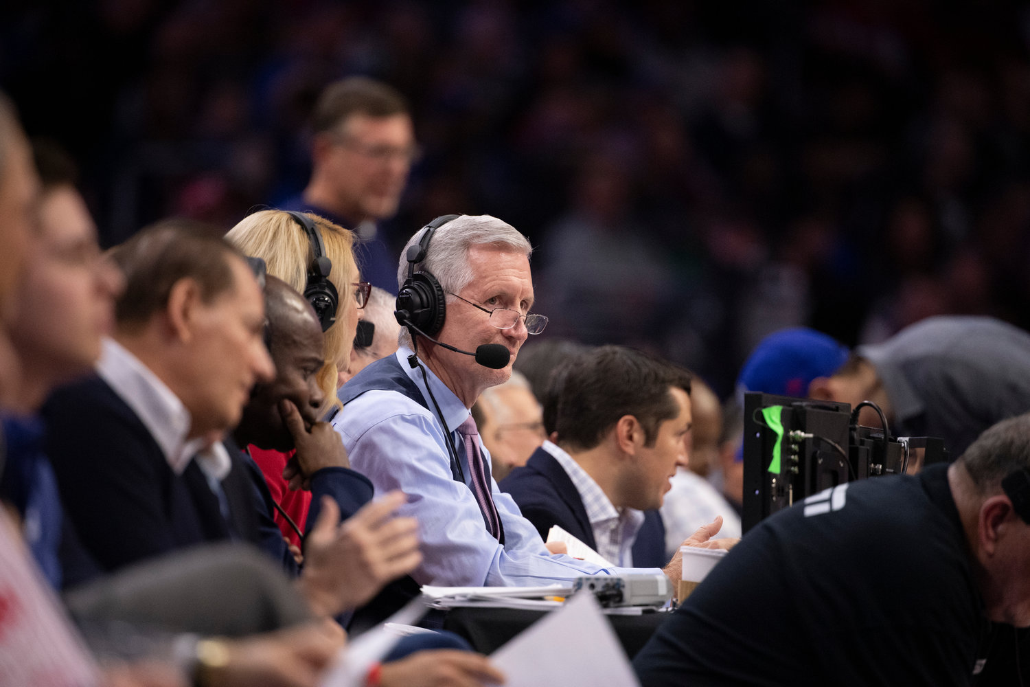 Mike Breen calls an NBA game between the Boston Celtics and Philadelphia 76ers from the Wells Fargo Center in Philadelphia in 2019.