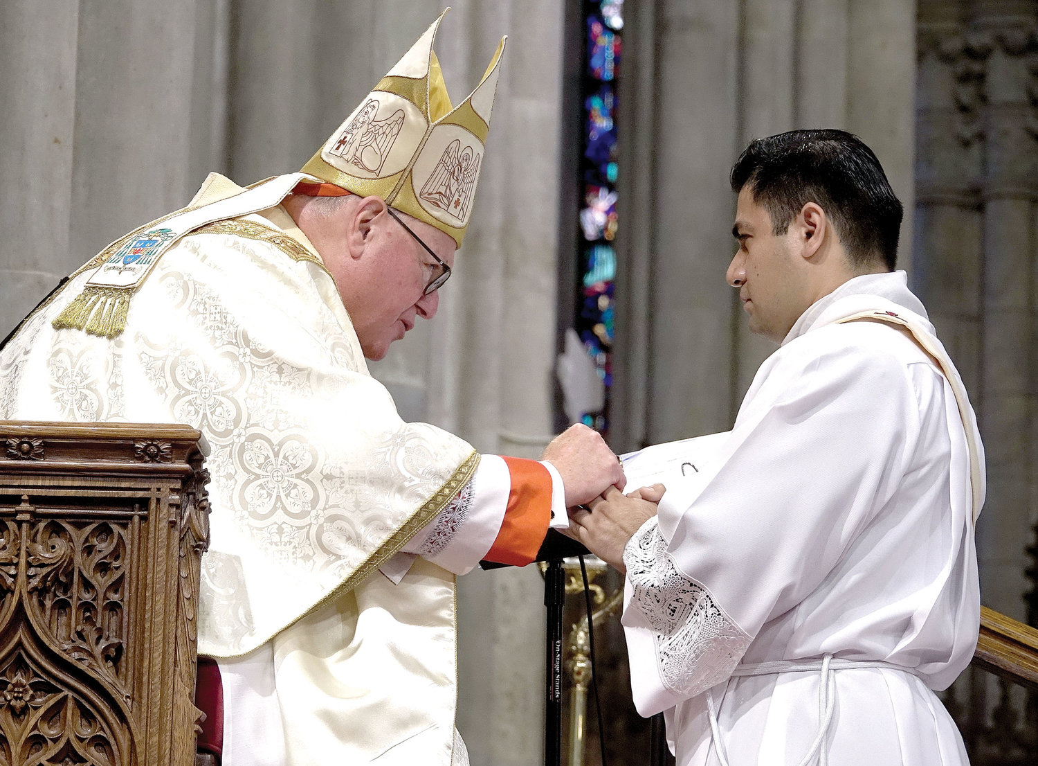 Cardinal Dolan served as principal celebrant at the Mass of Ordination of Priests June 26 at St. Patrick’s Cathedral. One of the new priests is Father Luis M. Silva Cervantes, a native of Mexico, ordained for the Archdiocese of New York.