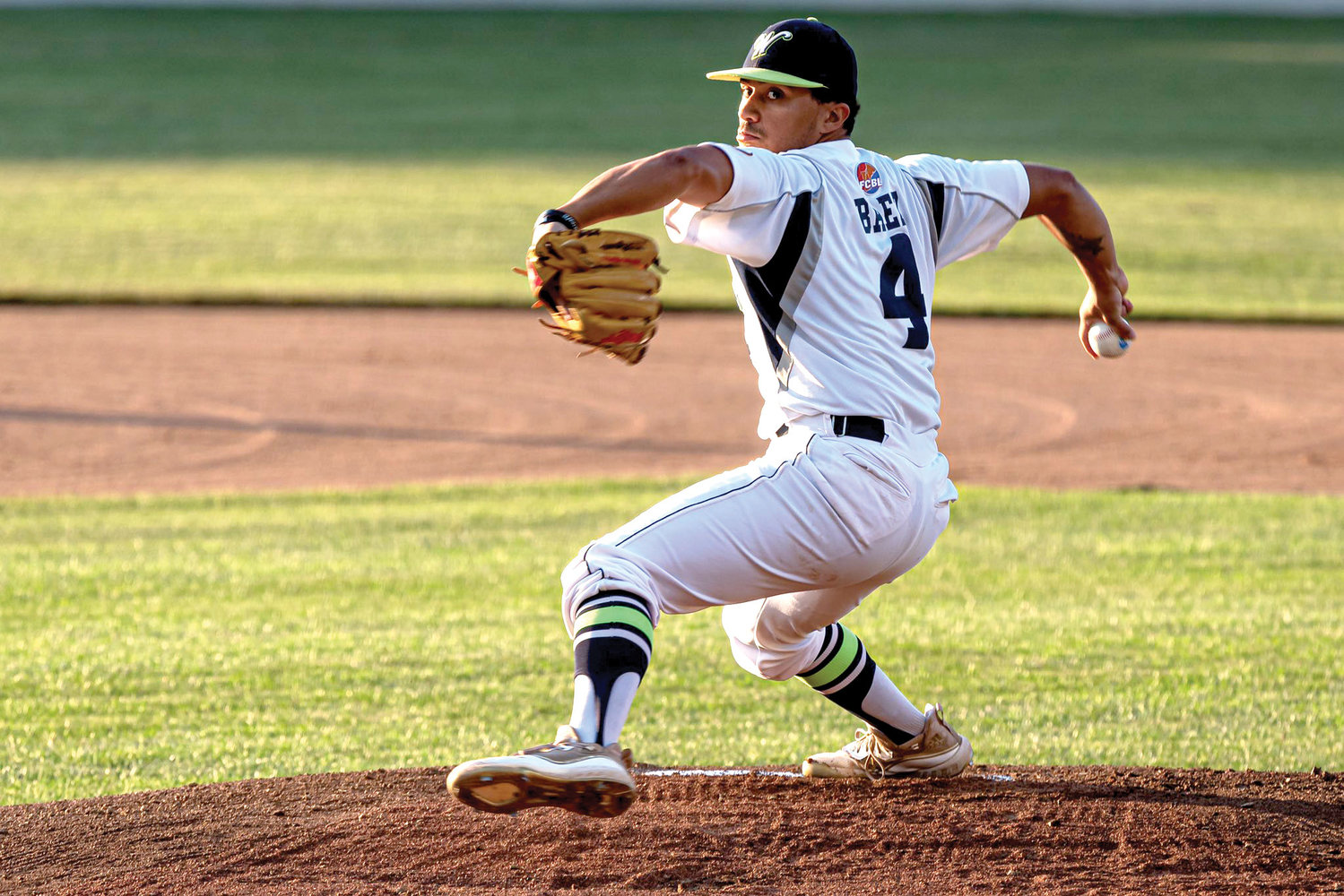 ON THE MOUND—Mount St. Michael Academy graduate Angelo Baez delivers a pitch for the Worcester Bravehearts of the Futures Collegiate Baseball League of New England. Baez, one of the league’s top pitchers, will begin his postgraduate studies at St. Thomas Aquinas College in Sparkill during the 2020-2021 school year after the NCAA granted him an additional year of baseball eligibility when the Covid-19 pandemic canceled STAC’s season after 14 games in March.