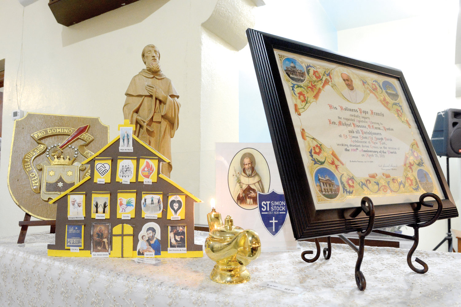 A 100th anniversary display at the parish. The opening Mass last year was canceled because of the pandemic.