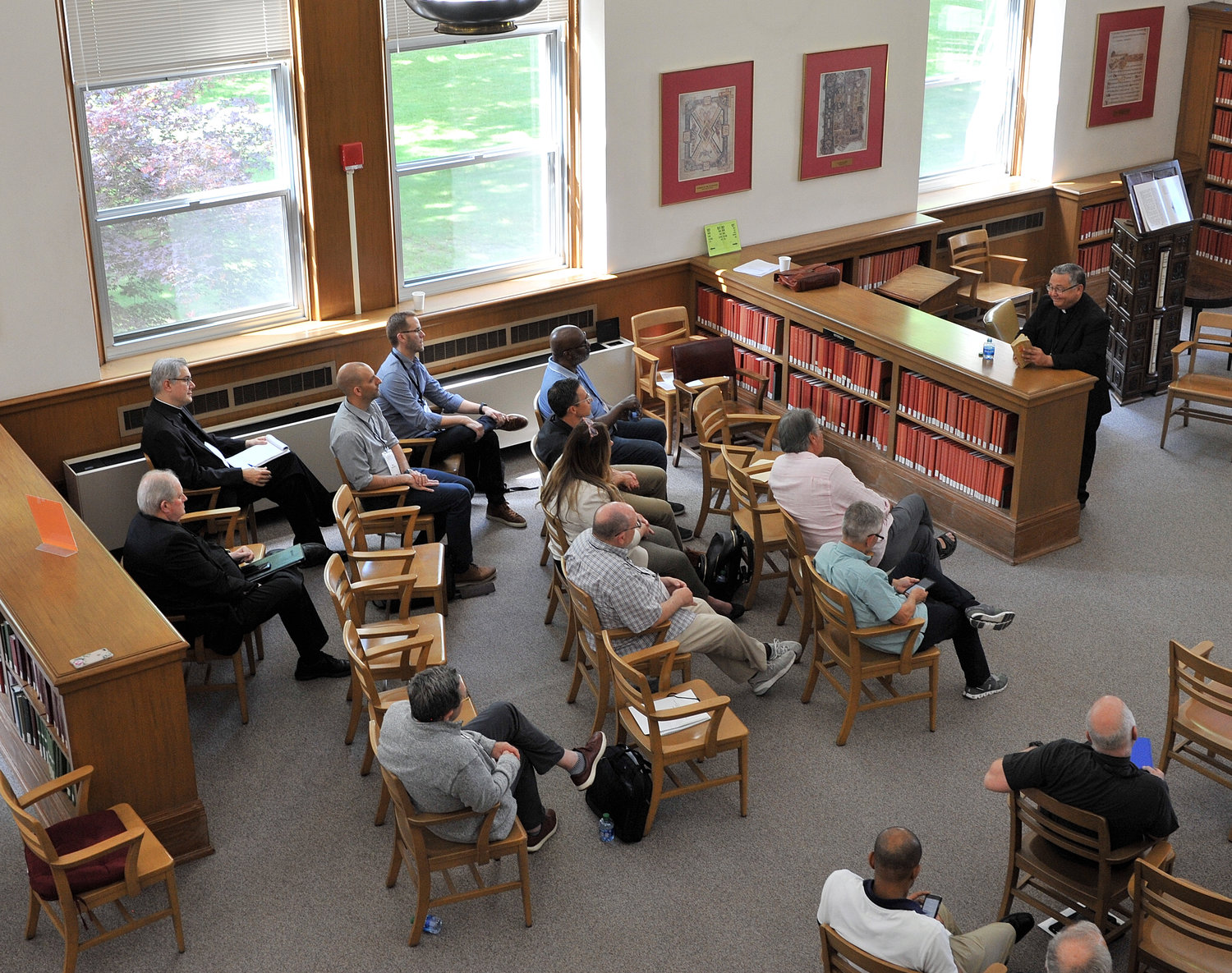 ECUMENICAL MEETING—Auxiliary Bishop Eduardo Nevares of the Diocese of Phoenix, Ariz., gives a presentation to Catholic and Evangelical members of the John 17 Movement at St. Joseph’s Seminary in Dunwoodie June 10.