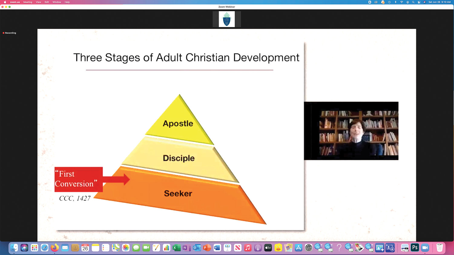 Sherry Anne Weddell, co-founder and executive director of the Catherine of Siena Institute, discusses the three stages of adult Christian development: seeker, disciple and apostle June 26 at New York Catholic Bible Summit 2021.