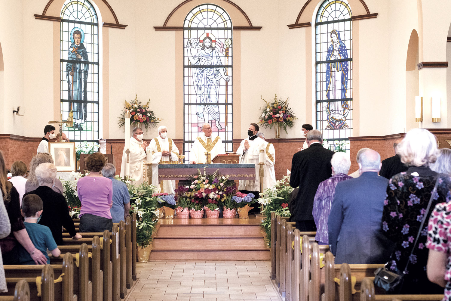 Cardinal Dolan celebrates Mass during a regional reception for Cardinal’s Annual Stewardship Appeal donors from the archdiocese’s northern counties April 10 at St. Martin de Porres Church in Poughkeepsie. Father Matthew Furey is the pastor of St. Martin de Porres.