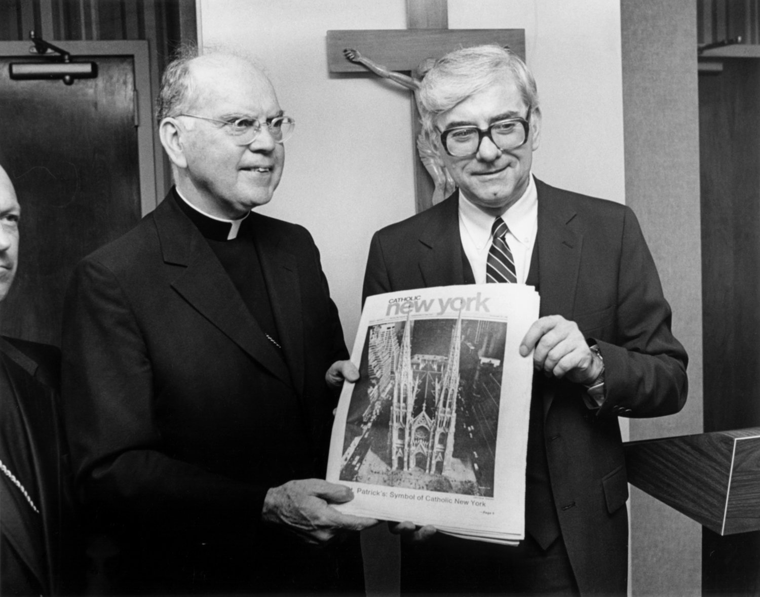 Cardinal Terence Cooke, then-archbishop of New York, and Gerald M. Costello, the founding editor in chief, proudly hold up a copy of the first issue of Catholic New York dated Sept. 27, 1981. The 88-page issue featured a copy of St. Patrick’s Cathedral on its cover and extensive local coverage of the Archdiocese of New York in its pages, a harbinger of what was to come in the ensuing decades. Costello, who died July 19, was CNY’s editor in chief from 1981 to 1991.