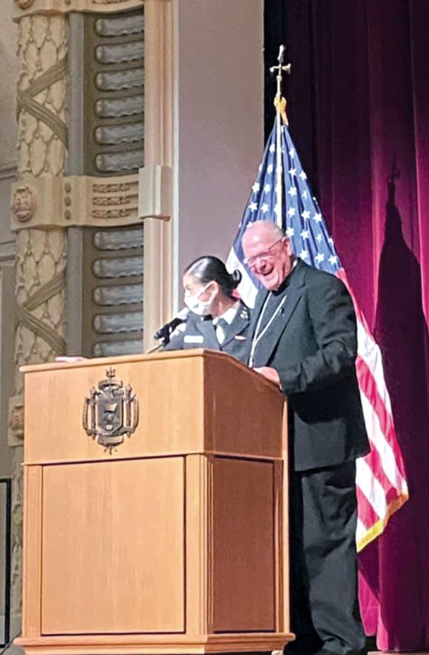 FILLED WITH GRATITUDE—Cardinal Dolan delivered the John Cardinal O’Connor Lecture  to Catholic midshipmen at the U.S. Naval Academy in Annapolis, Md., and other members of the academy’s Catholic community Oct. 26.