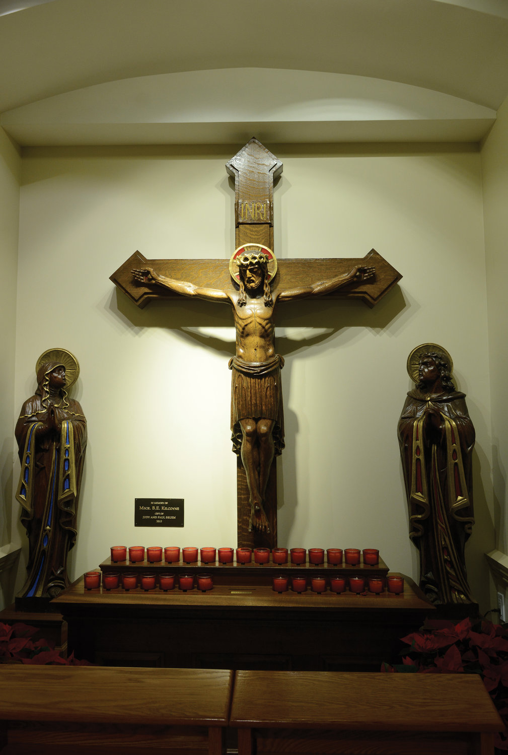 Some remnants of the original church, including an ornate wooden crucifix, have a home at the parish.