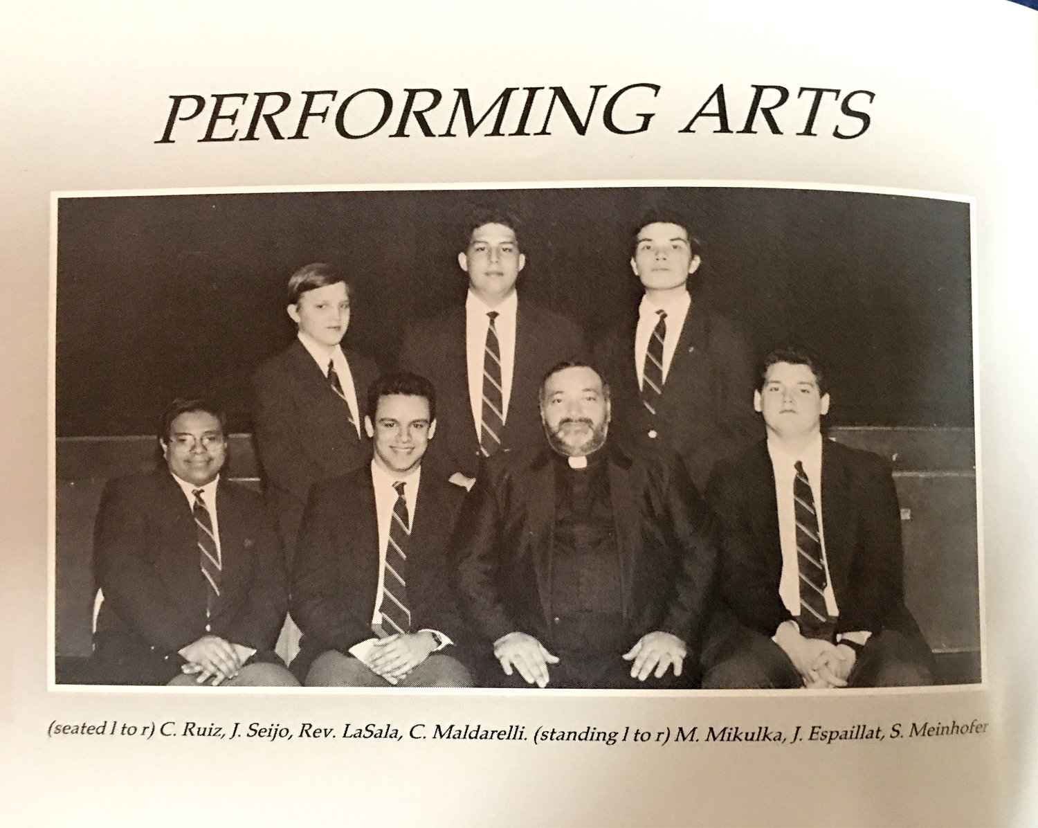 In the Performing Arts group at Cathedral Prep, he’s in the top row, middle (seated in bottom row is Father Salvatore LaSala).