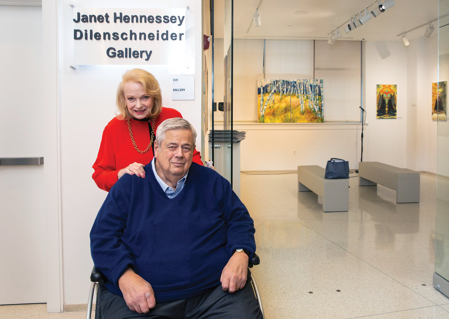 Cardinal Dolan blessed the new Janet Hennessey Dilenschneider Gallery at the Sheen Center for Thought and Culture in lower Manhattan April 5. Ms. Dilenschneider is a Connecticut-based artist and philanthropist. She and her husband, Bob, are longtime patrons of the Sheen Center and supporters of the archdiocese. Their recent gift will further the Sheen Center’s mission to provide a haven for the arts, and a platform for conversations about diverse and inclusive aspects of humanity through the lens of faith and respect.