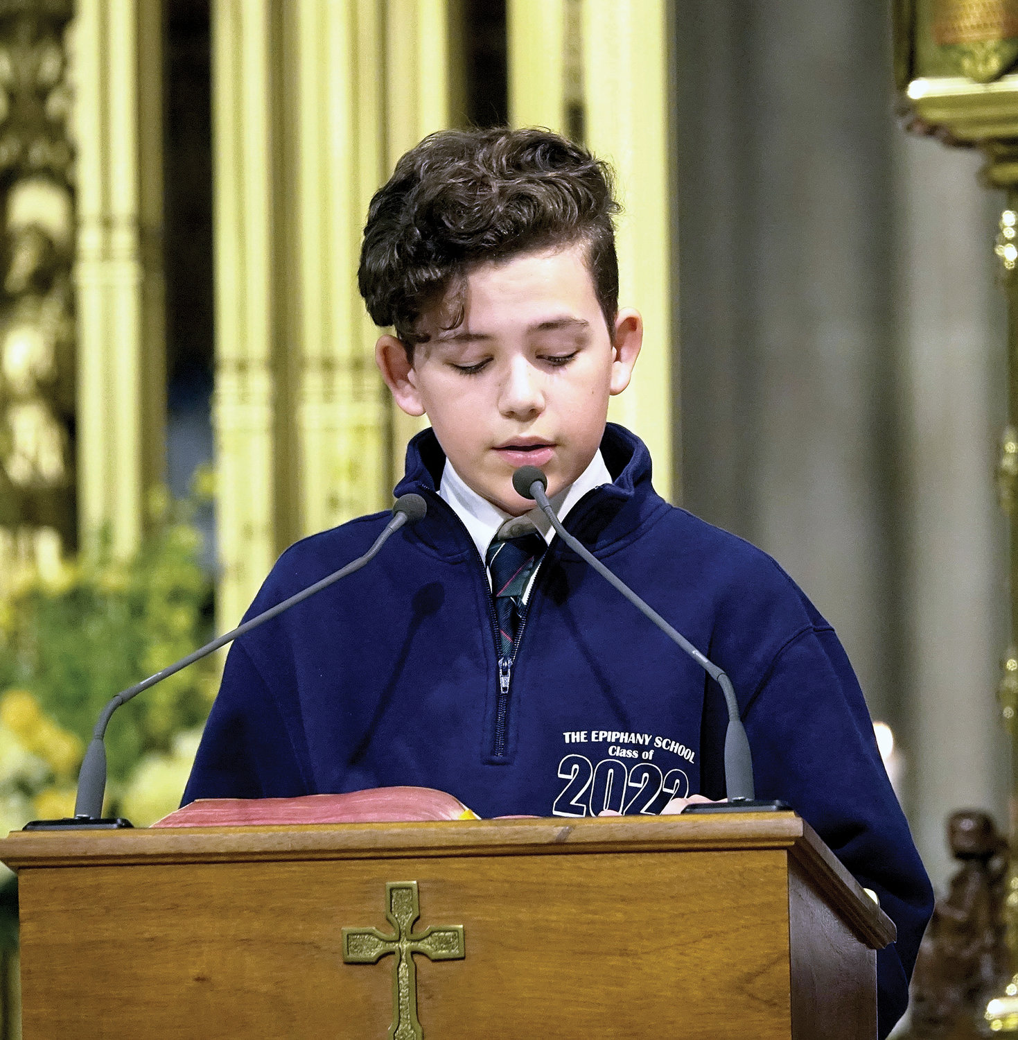 Epiphany School eighth-grader Declan O’Brien delivers a reading from the Acts of the Apostles at the Eighth-Grade Graduation Mass for Manhattan Region Catholic Schools in St. Patrick’s Cathedral on May 6.