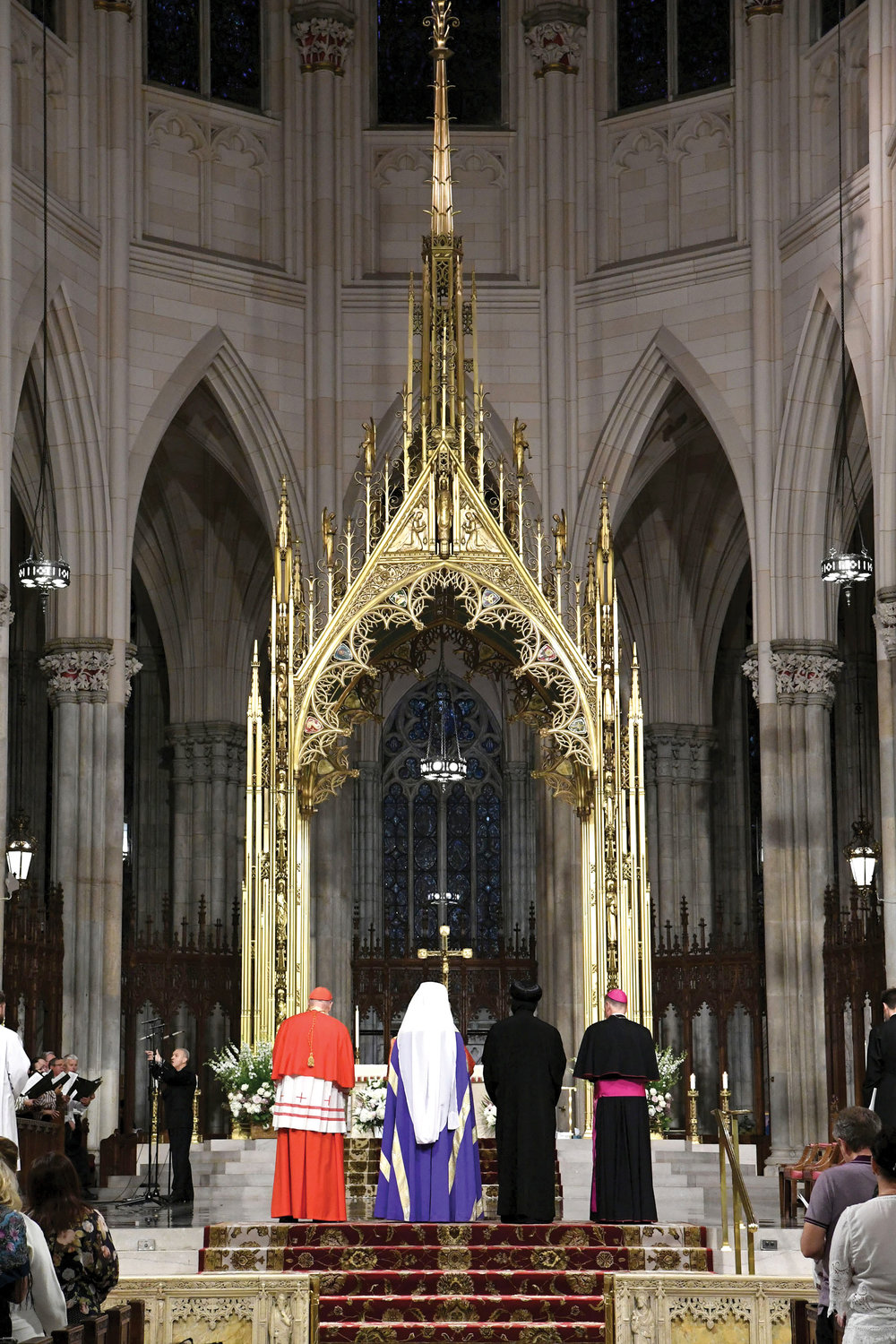 The Archdiocese of New York and the Ukrainian Catholic Archeparchy of Philadelphia offer a Panakhyda (service for the deceased) for the victims of the Russian invasion of Ukraine June 11 at St. Patrick’s Cathedral. Cardinal Dolan and Ukrainian Catholic Archbishop of Philadelphia Borys Gudziak presided. From left are Cardinal Dolan; Archbishop Gudziak; His Grace Bishop David of the Coptic Orthodox Diocese of New York and New England and Auxiliary Bishop Edmund Whalen.