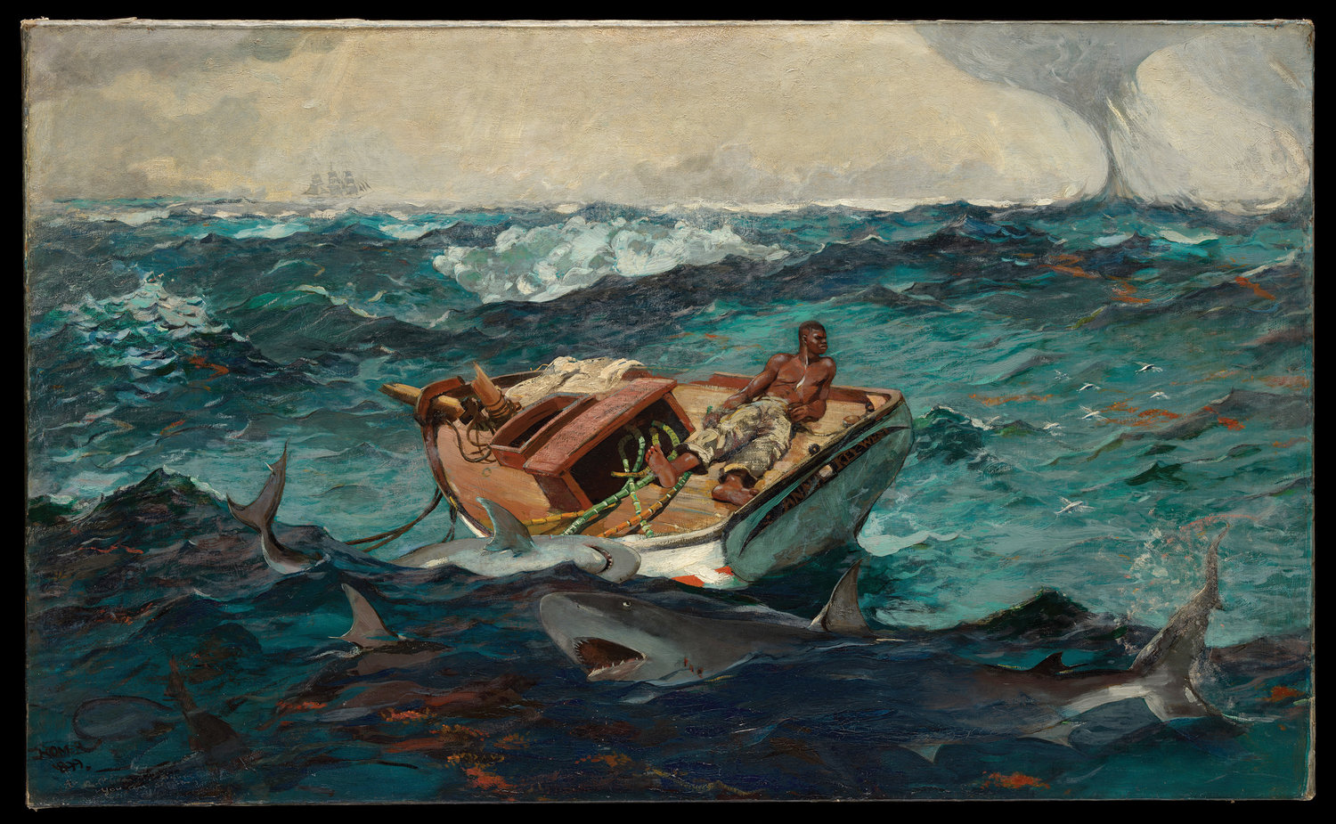 AT SEA—The exhibit, “Winslow Homer: Crosscurrents,” runs through July 31 at the Metropolitan Museum of Art in Manhattan. Winslow Homer (American, 1836– 1910). The Gulf Stream, 1899. Oil on canvas. 28 1/8 x 49 1/8 in. (71.4 x 124.8 cm). The Metropolitan Museum of Art, Catharine Lorillard Wolfe Collection, Wolfe Fund, 1906 (06.1234).