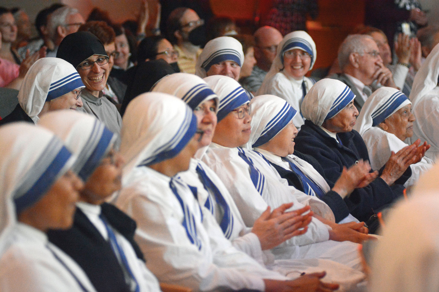 Many Missionaries of Charity, the order founded by St. Teresa of Calcutta, attend a screening of the documentary “Mother Teresa: No Greater Love” Sept. 15 at the Sheen Center for Thought & Culture in lower Manhattan.