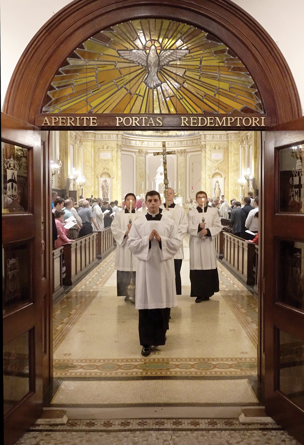 The recessional exits the chapel at St. Joseph’s Seminary in Dunwoodie following the Sept. 7 Mass of the Holy Spirit opening the new academic year celebrated by Cardinal Dolan.