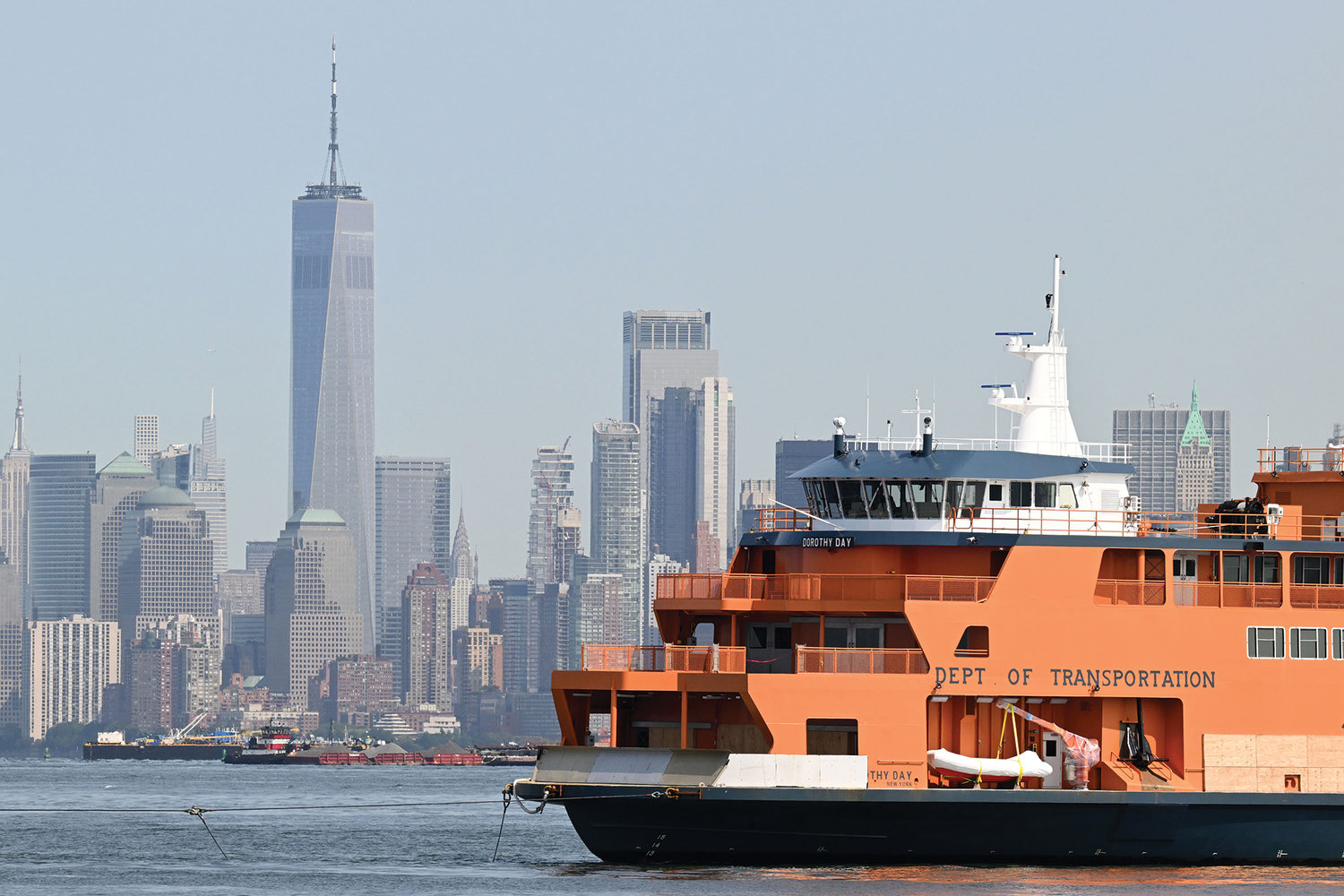 The new Staten Island Ferry boat, the Dorothy Day, is towed in New York waters Sept. 16 en route to Caddell Dry Dock, Staten Island, for cleaning, more trials and training. Named for a New Yorker whose cause for canonization is open and built by the Eastern Shipbuilding Group in Panama City, Fla., the Dorothy Day took two weeks to reach New York and is expected to be in service later this year.