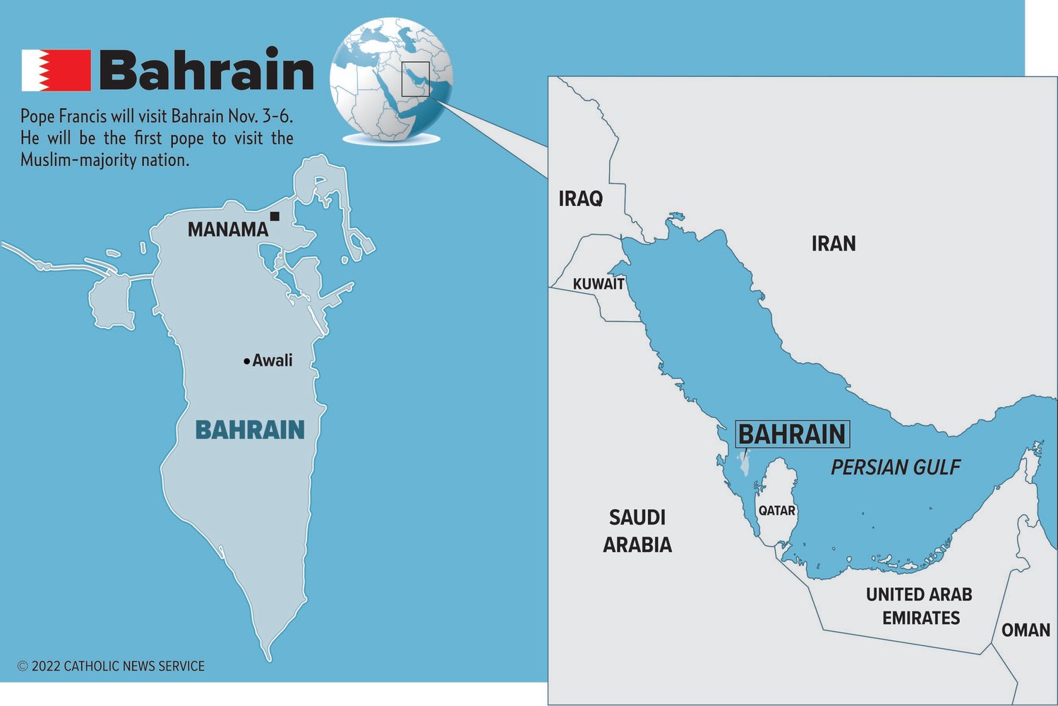 Pope Francis is the first pope to visit Bahrain Nov. 3-6.